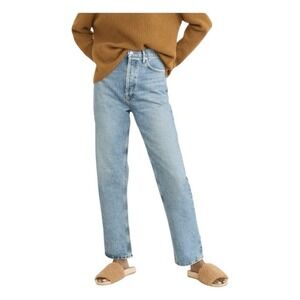 Agolde 90's Pinch Waist Jeans High Rise Straight Leg Blue Medium Wash Denim 24